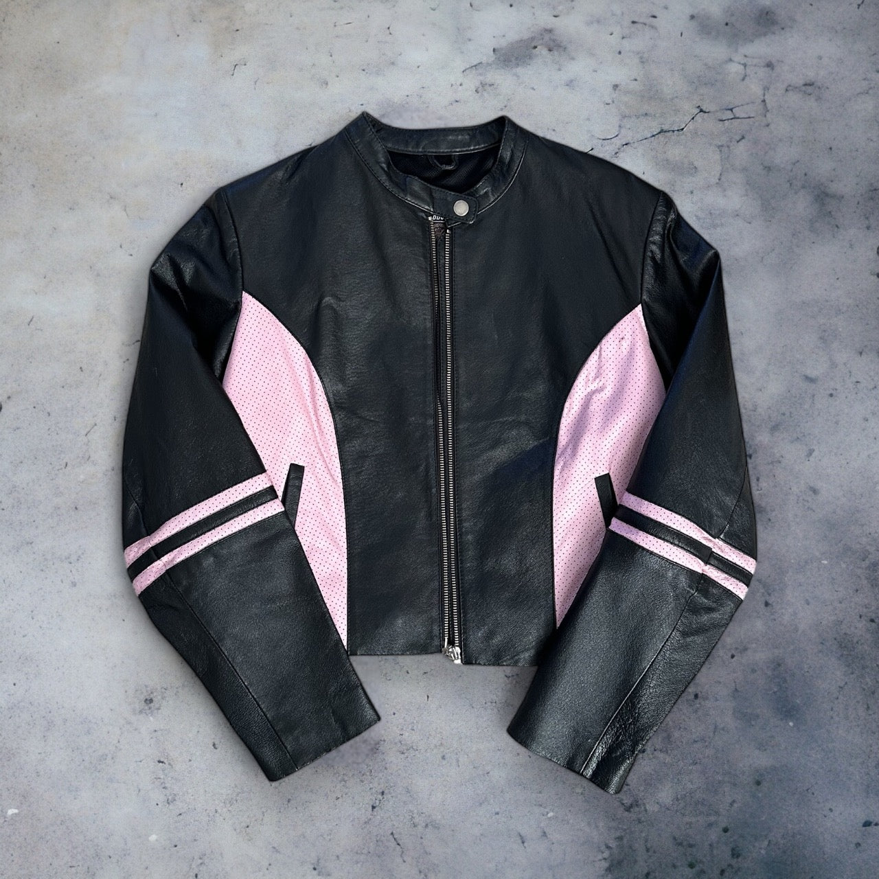 Pink & Black Leather Moto Jacket