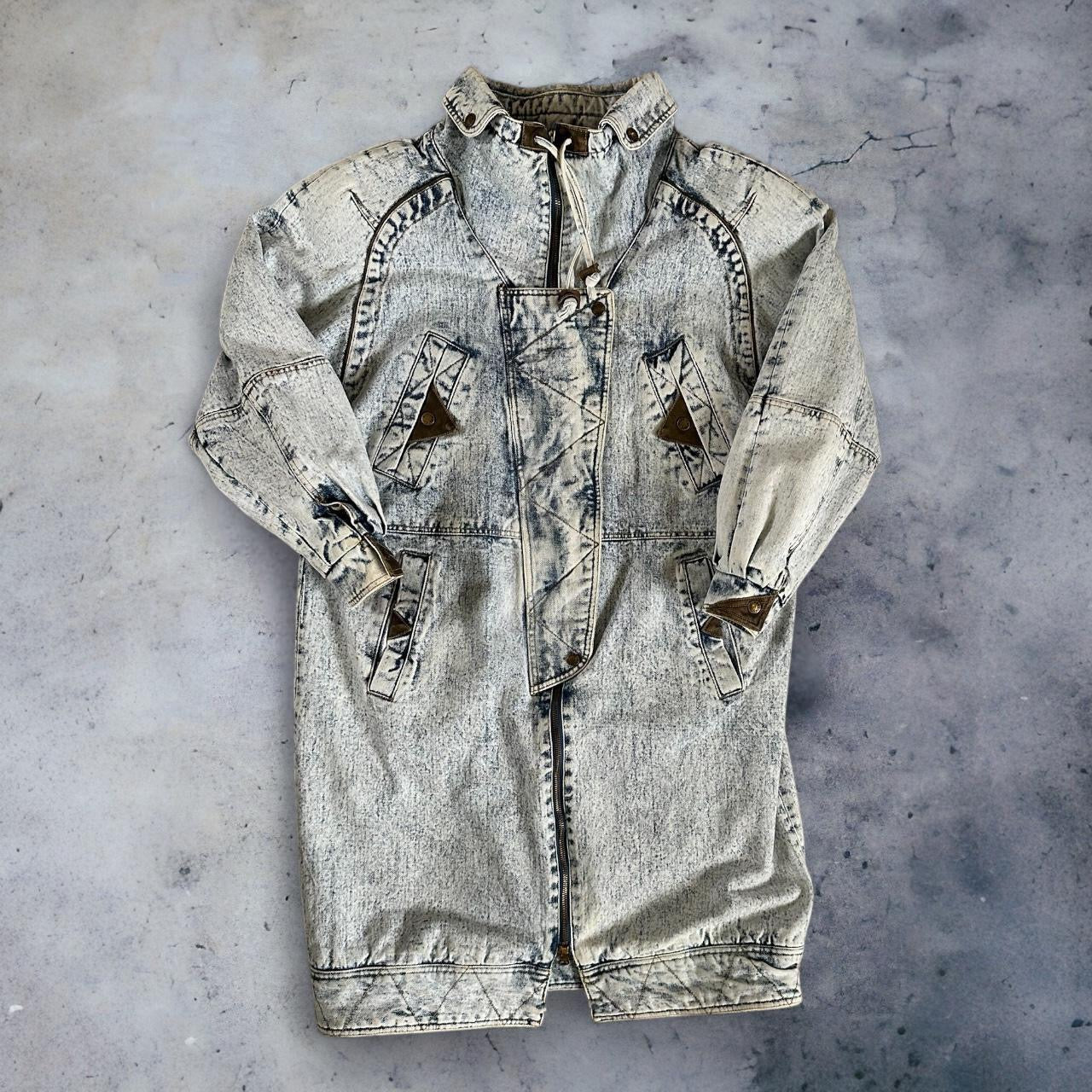 Acid Wash Long Denim Jacket
