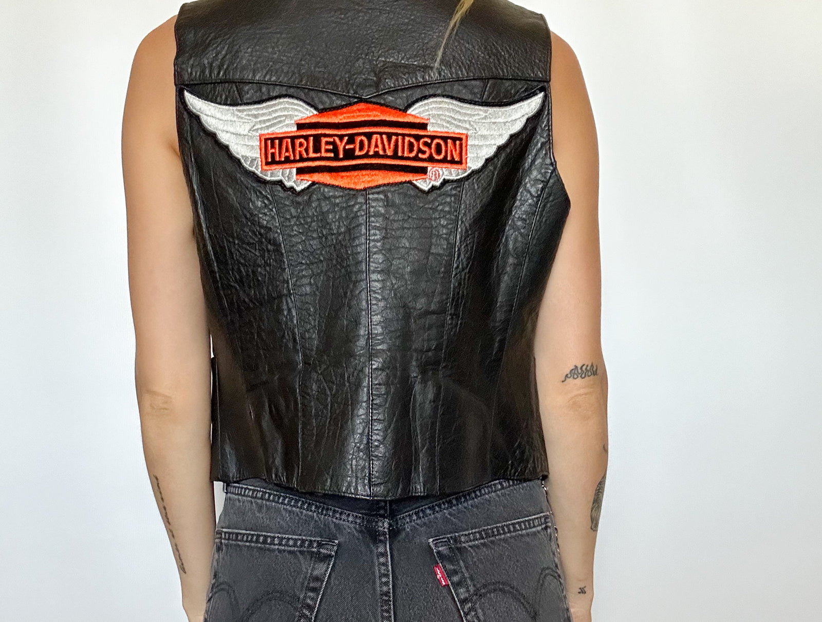 Leather Vest With Harley Patch
