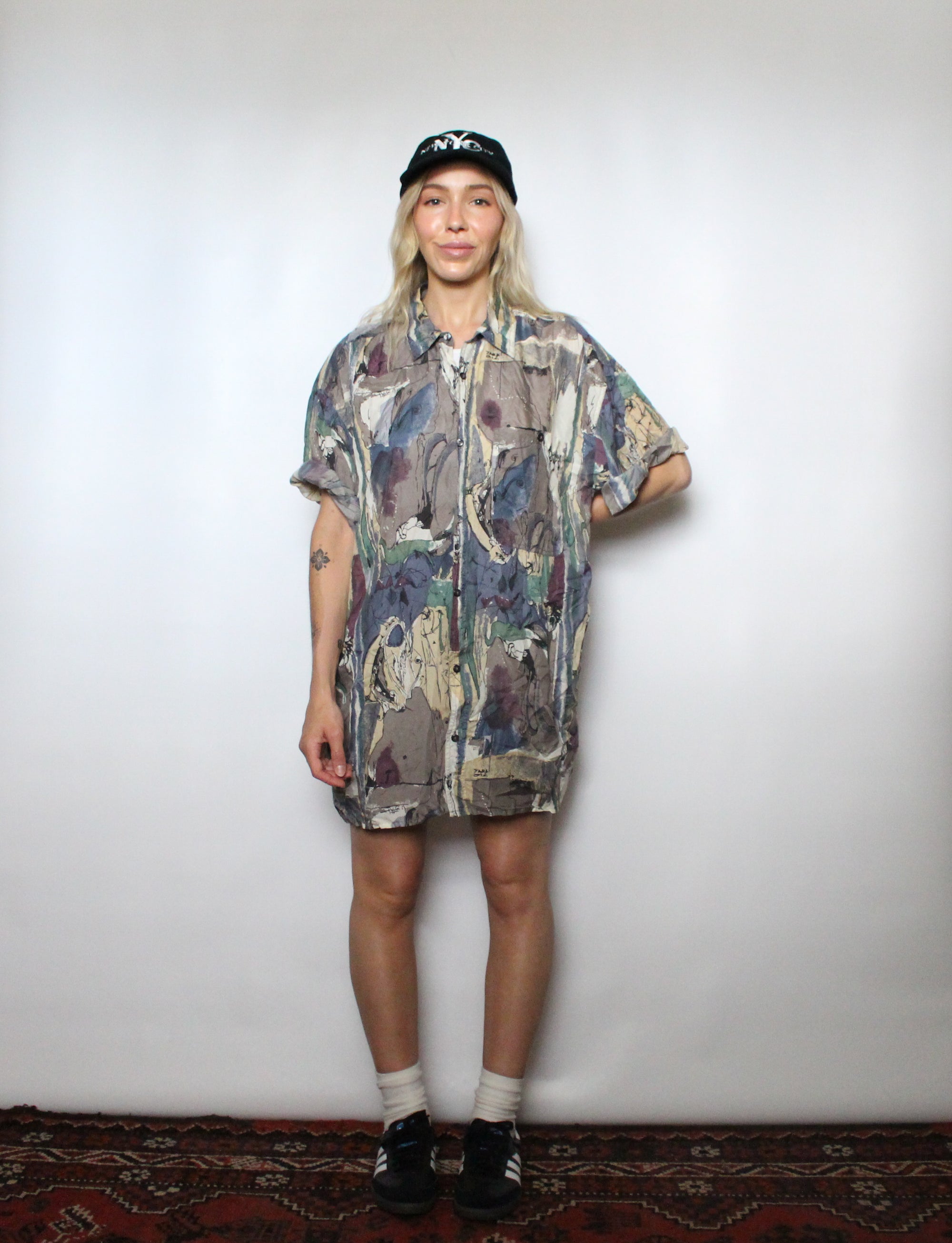 Abstract Silk Button Up