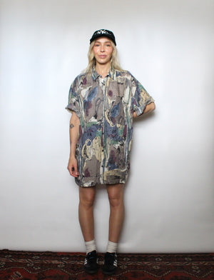 Abstract Silk Button Up