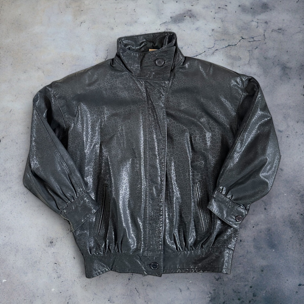 Black Patterned Leather Jacket