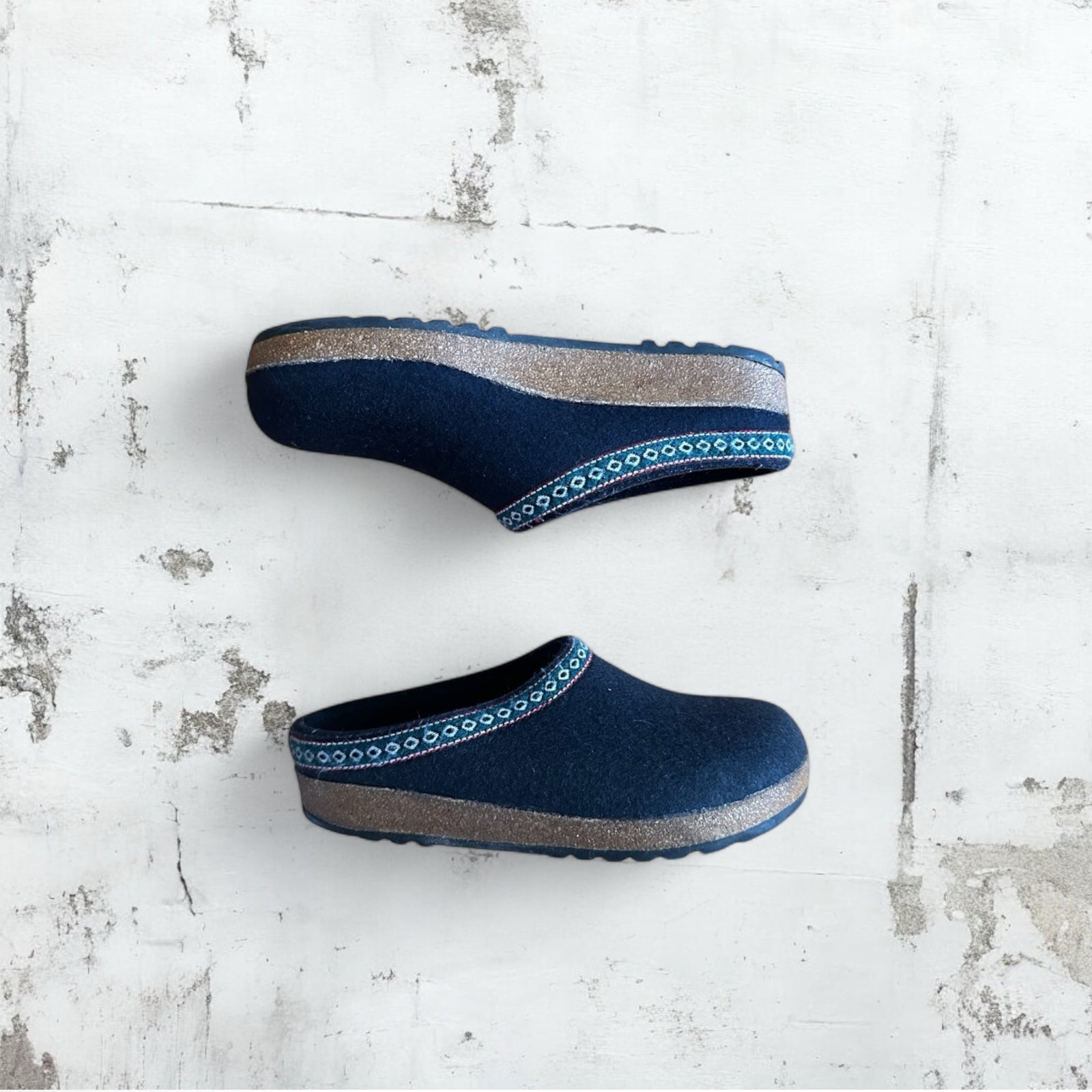 Navy Haflinger Felt Clogs
