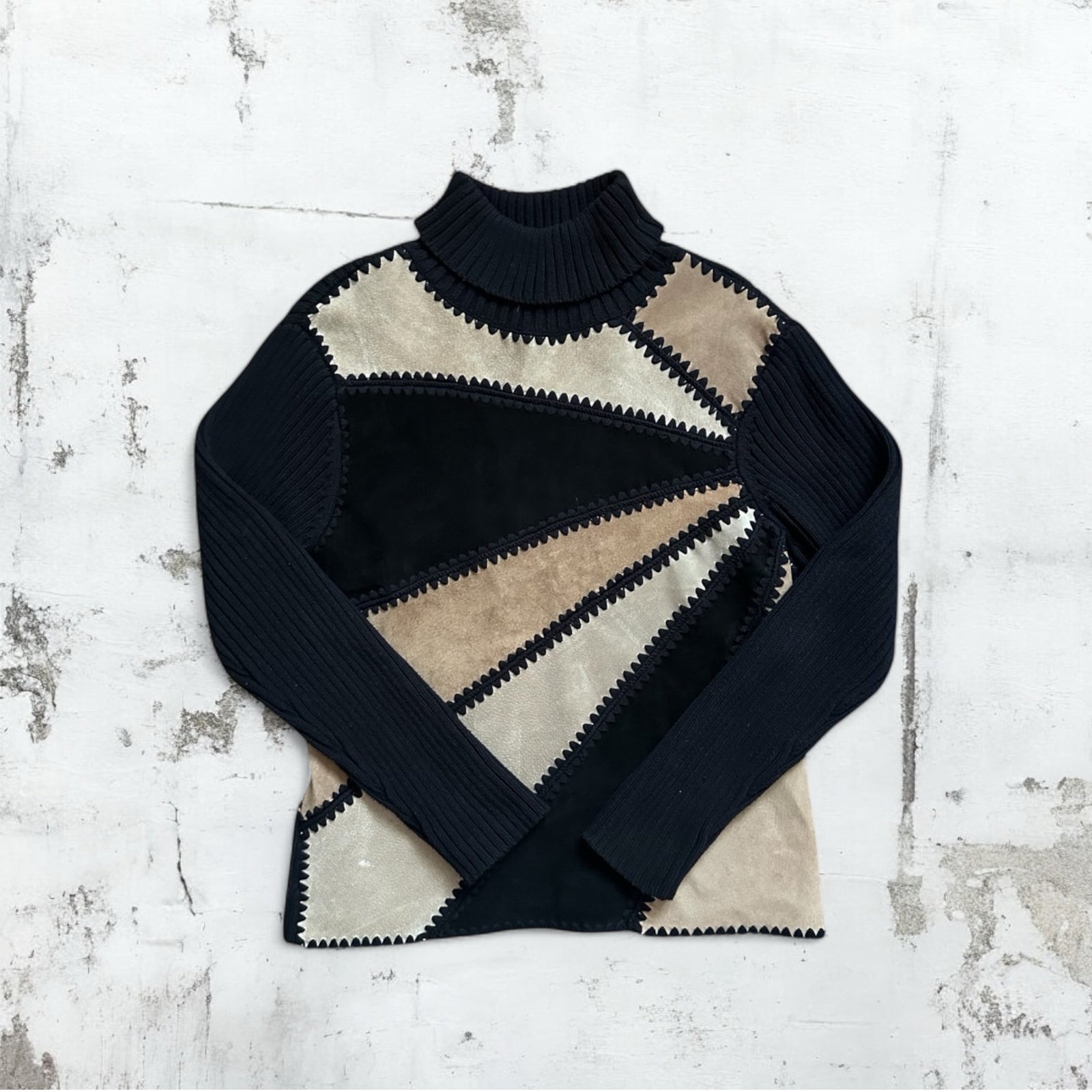 Suede Detailed Turtleneck Sweater
