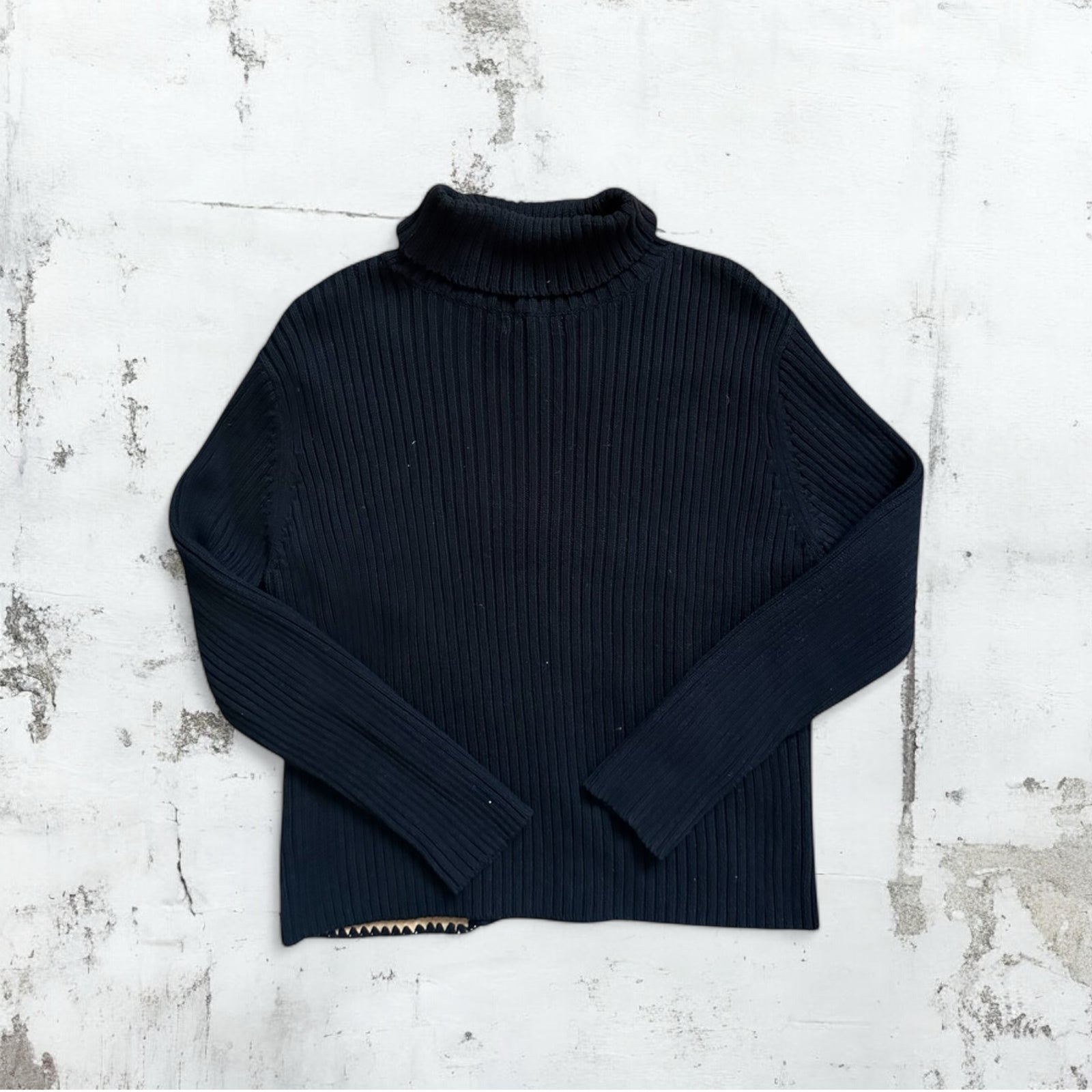 Suede Detailed Turtleneck Sweater
