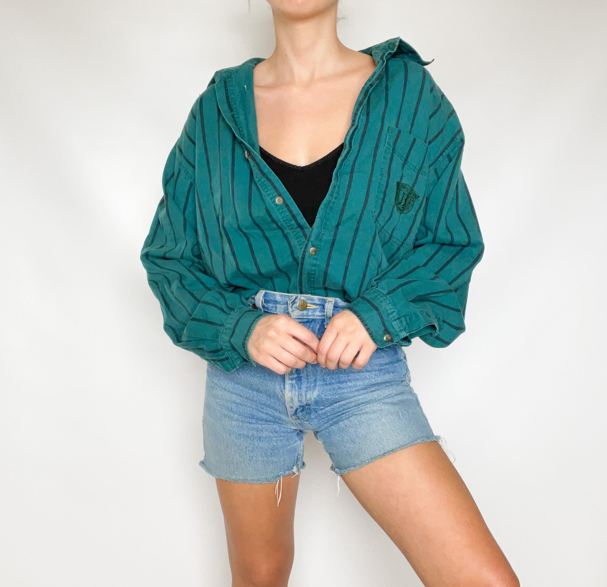 Green Striped Button Up