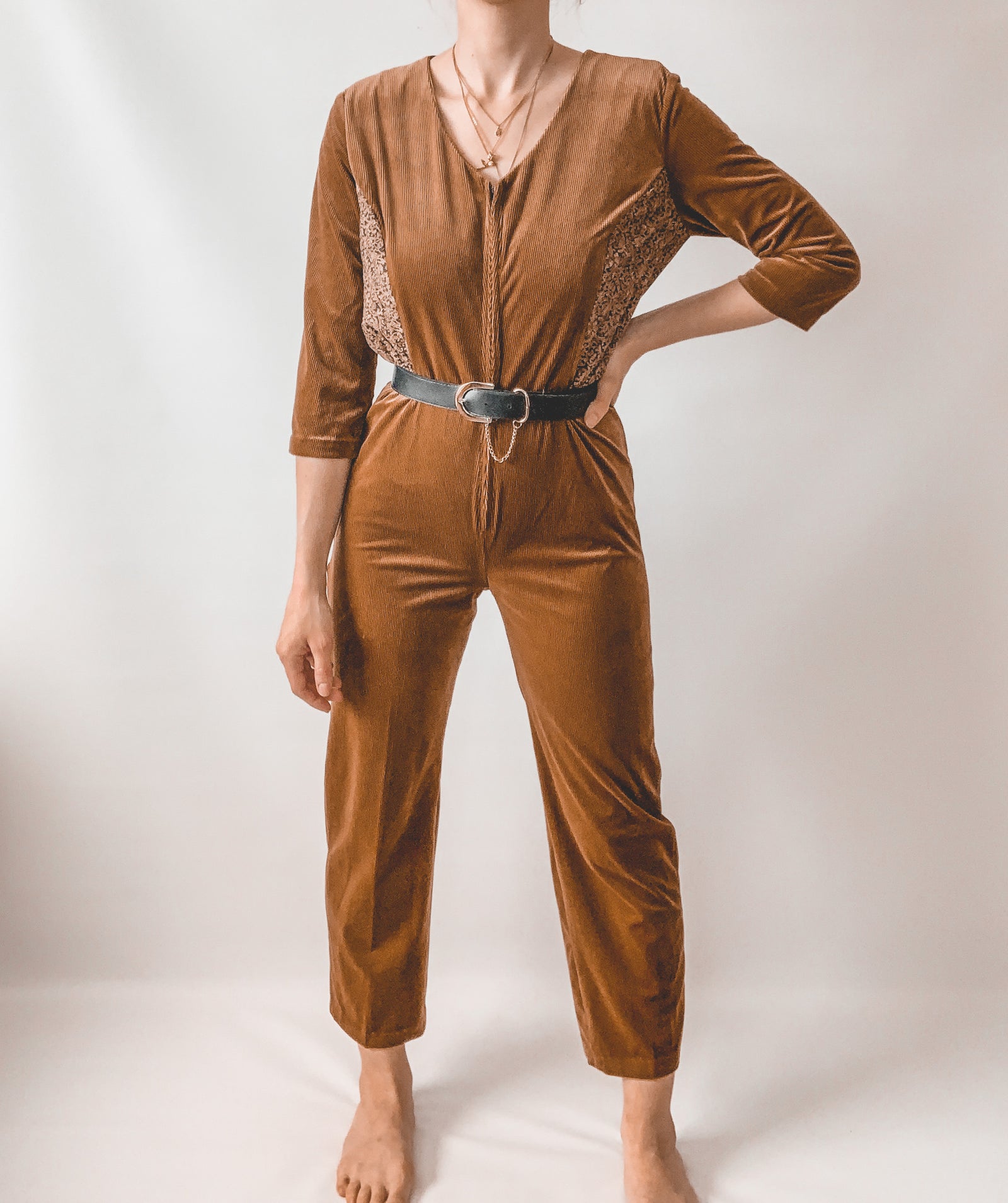 Velvet Jumpsuit With Patch Design
