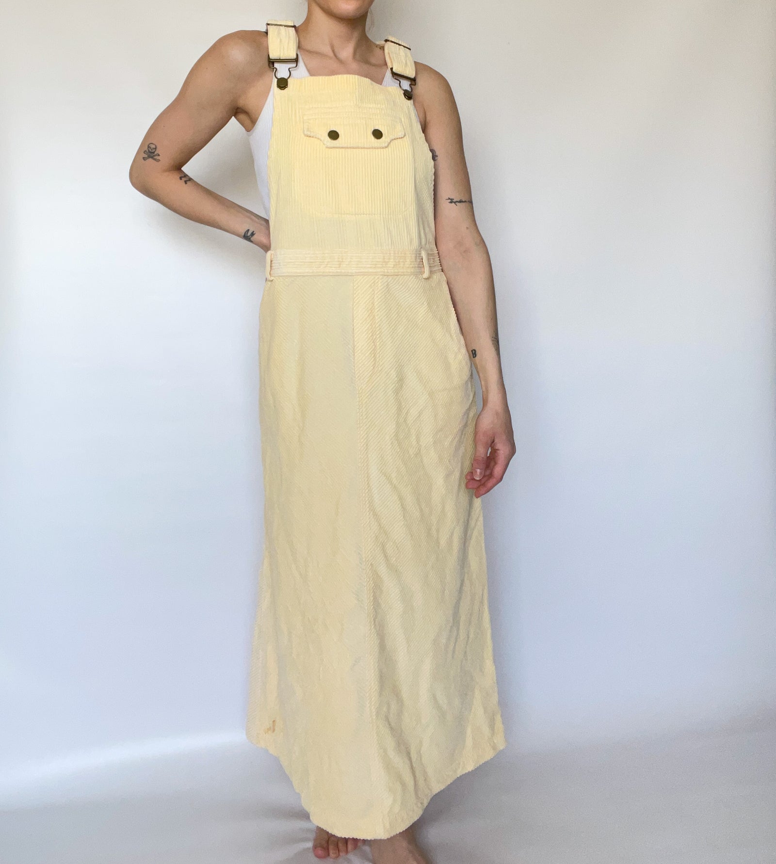 Yellow Corduroy Bib Dress
