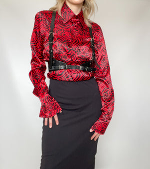 Satin-Like Animal Print Button Up
