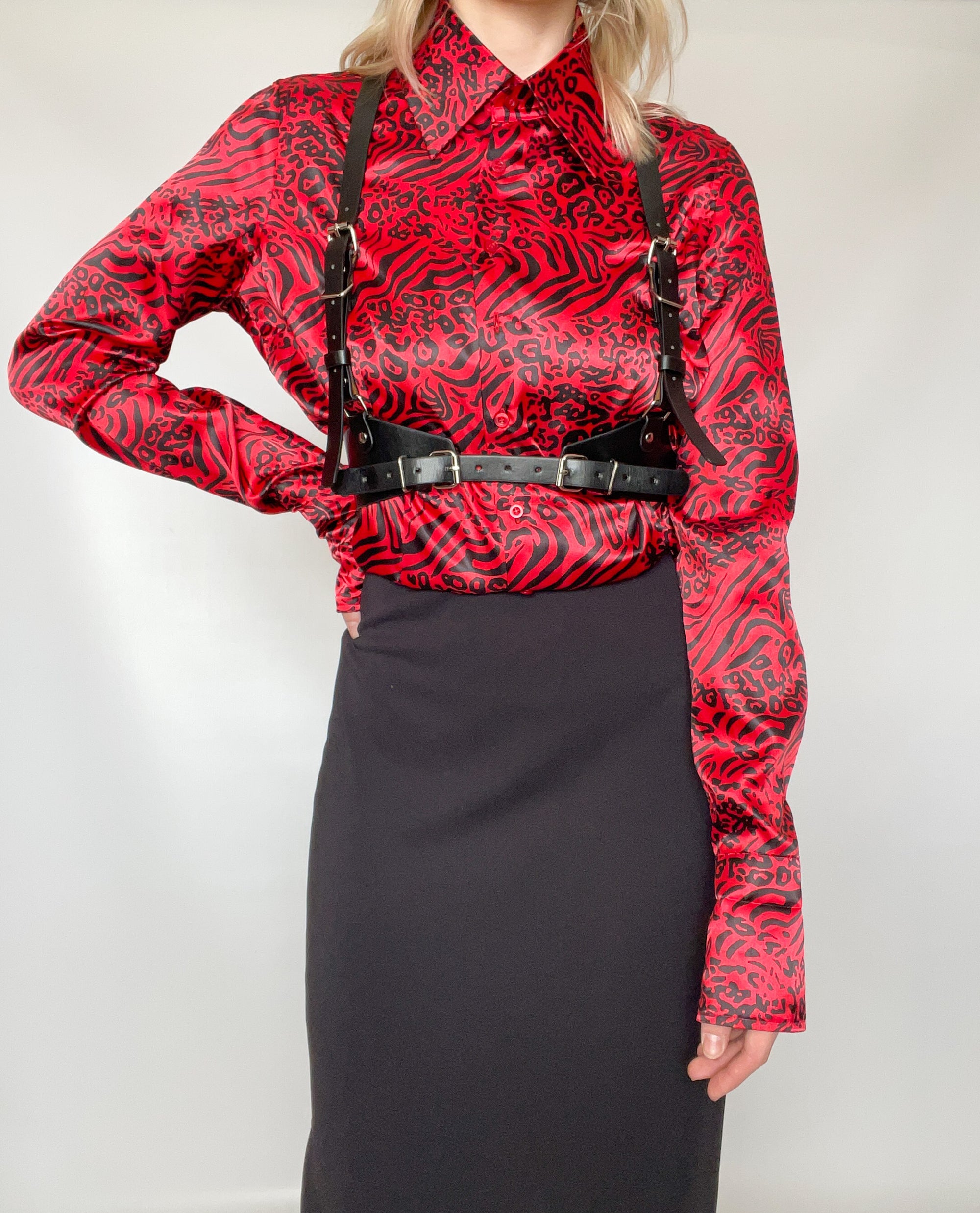 Satin-Like Animal Print Button Up