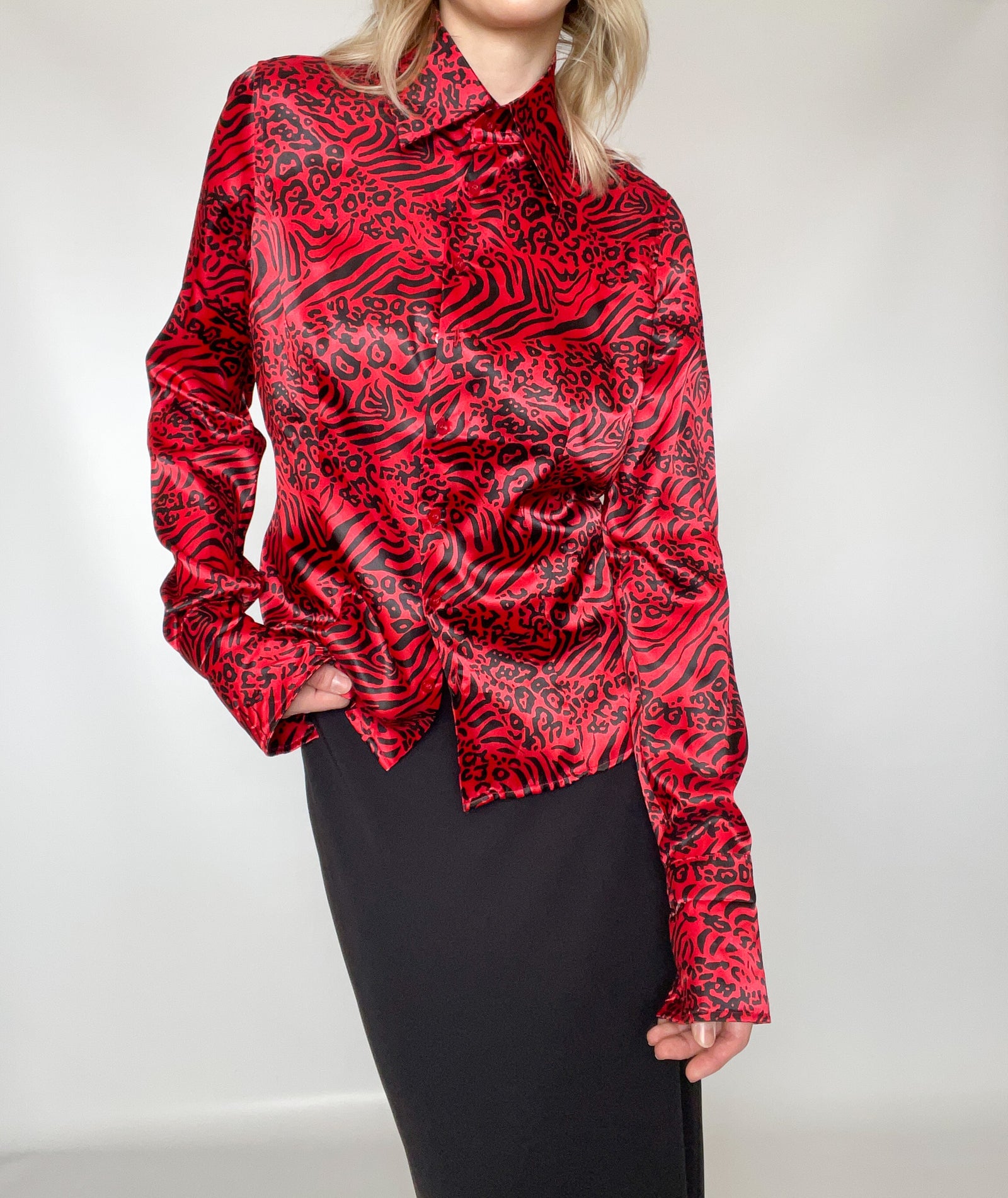 Satin-Like Animal Print Button Up