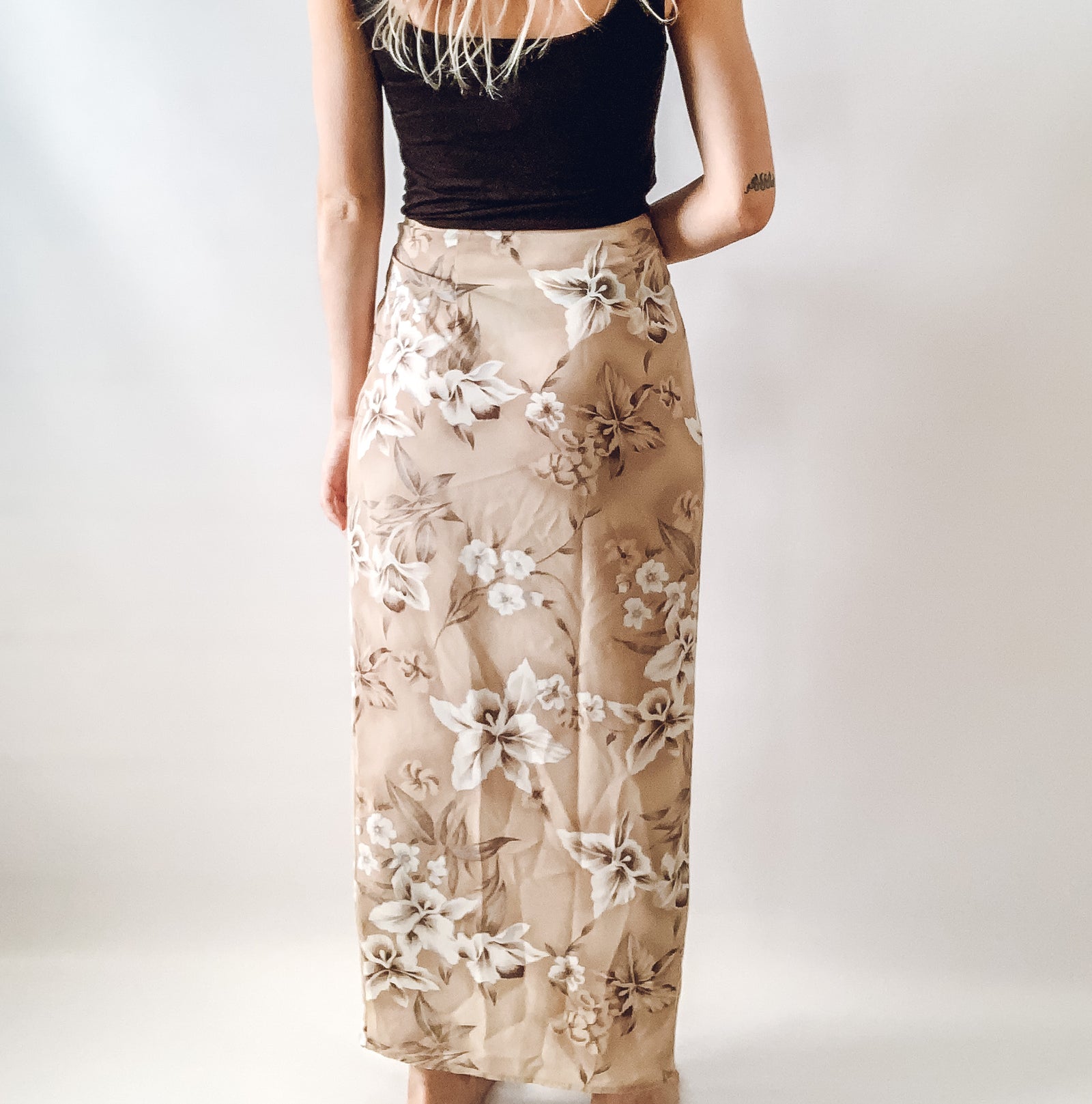 Tan Floral Tie Skirt